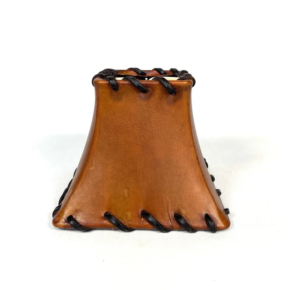 Vintage A Foss Shade Rawhide‎ Leather Laced Clip-On Mini Lampshade Rustic 4